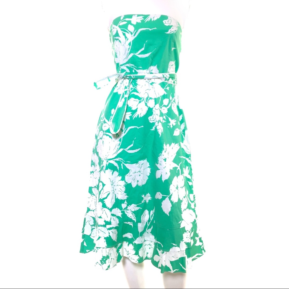 Elevenses Strapless Floral Ruffle Mid Belted Dress